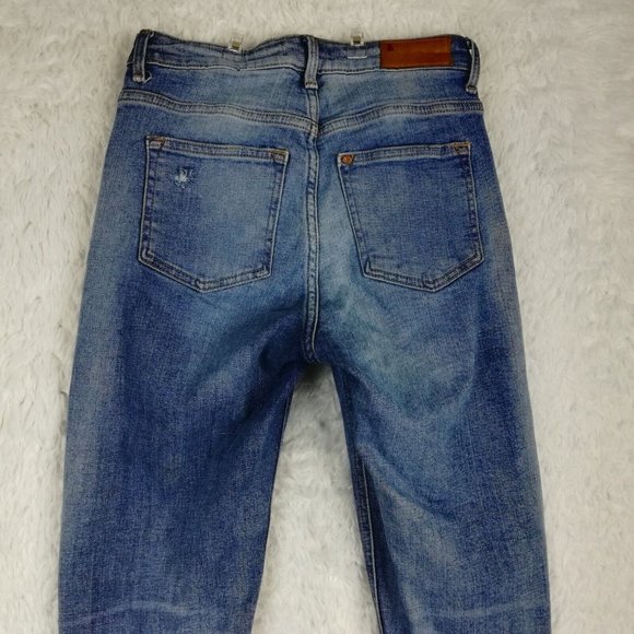 H&M Womens Jeans Skinny Ankle Blue Denim Medium Wash Ripped High Rise 2 - Picture 4 of 13